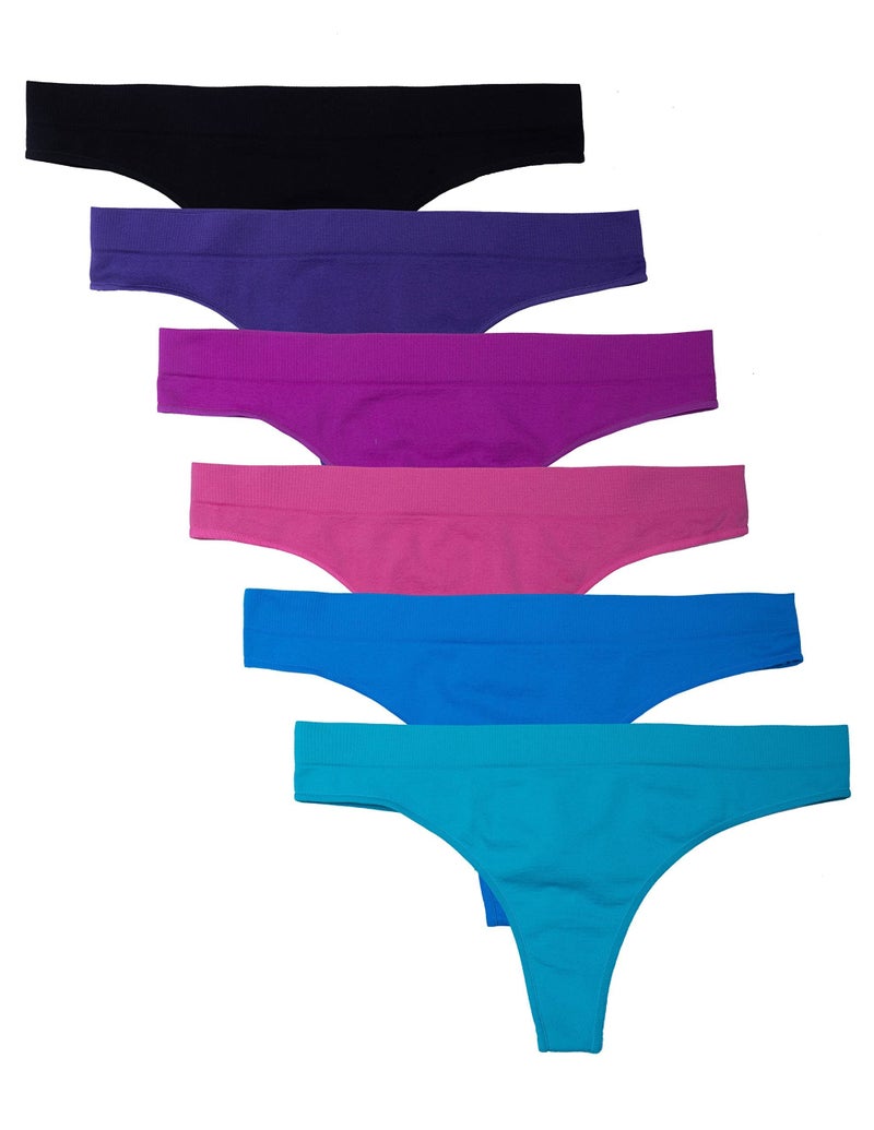 Kalon 6 Pack Women's Nylon Spandex Thong Underwear (Medium, Jewels) - Image 1